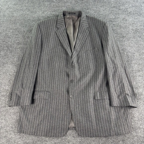 Vintage Tallia Suit 52L 44x28.5 Gray Wool Chalk Line Pleated Vitali Barberis VBC - Picture 2 of 16